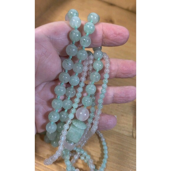 Vintage Fluorescent Green Glass Beaded Two Strand Layered Necklace 32” - Picture 5 of 8